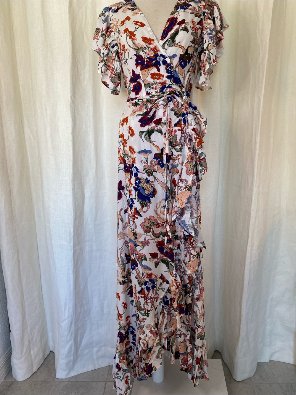 Floral Wrap Maxi Dress - White with Multicolor Floral Print